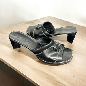 Cole Haan Country Black Leather Slide Heel Open Toe Heels Classic Style US 8.5 B